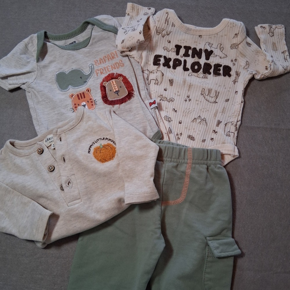 4pc Baby Boy Lot 0-3M Dapper Dude Rabbit Bear Organic Safari Pumpkin Explorer